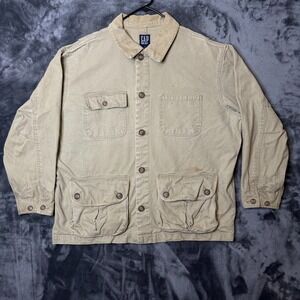Vintage Gap Chore Barn Coat Jacket Collard Long Sleeve Multi Pocket Size XL